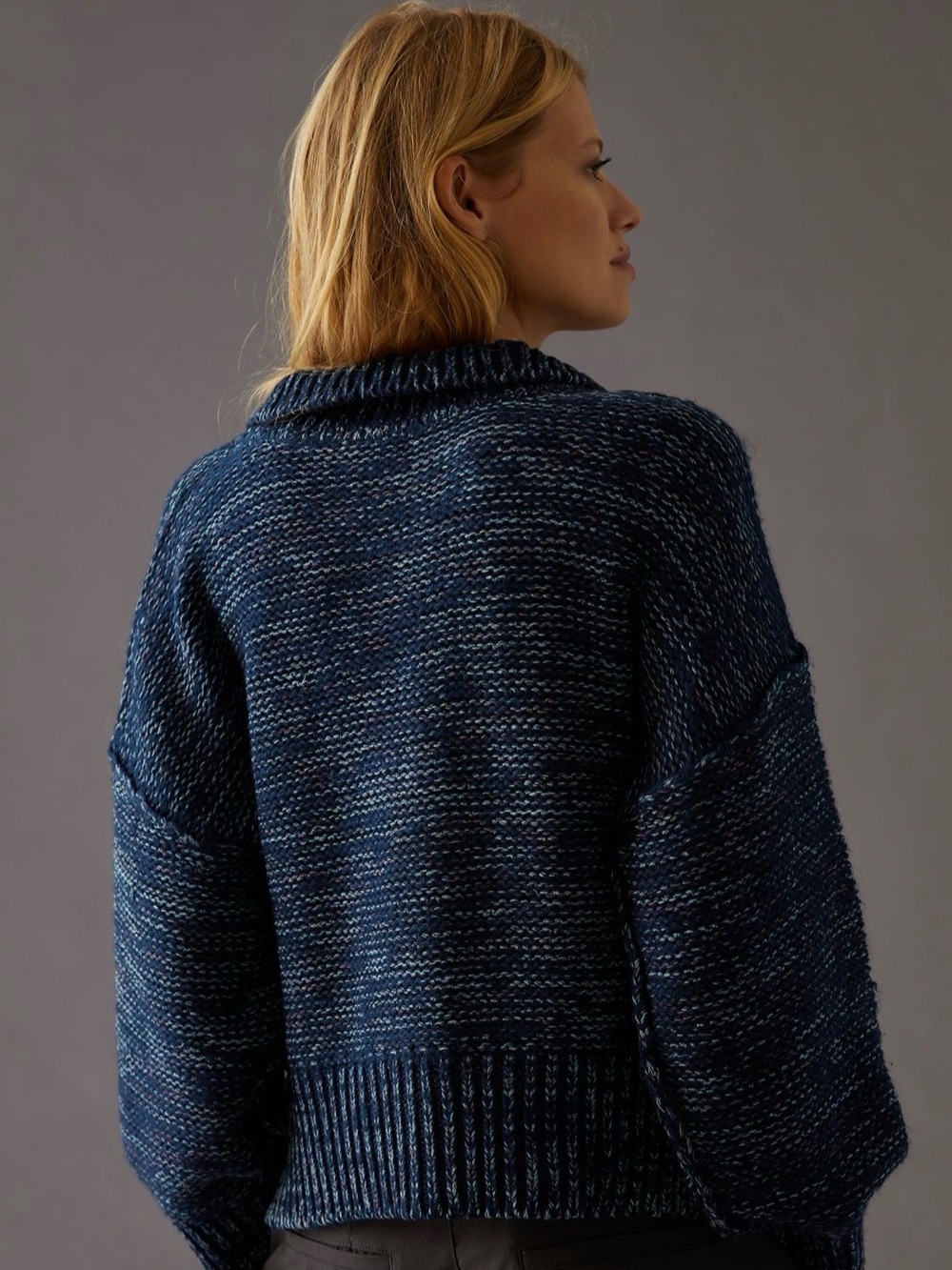 Pilcro Navy Marled Button-Front jumper - Picture 5 of 7